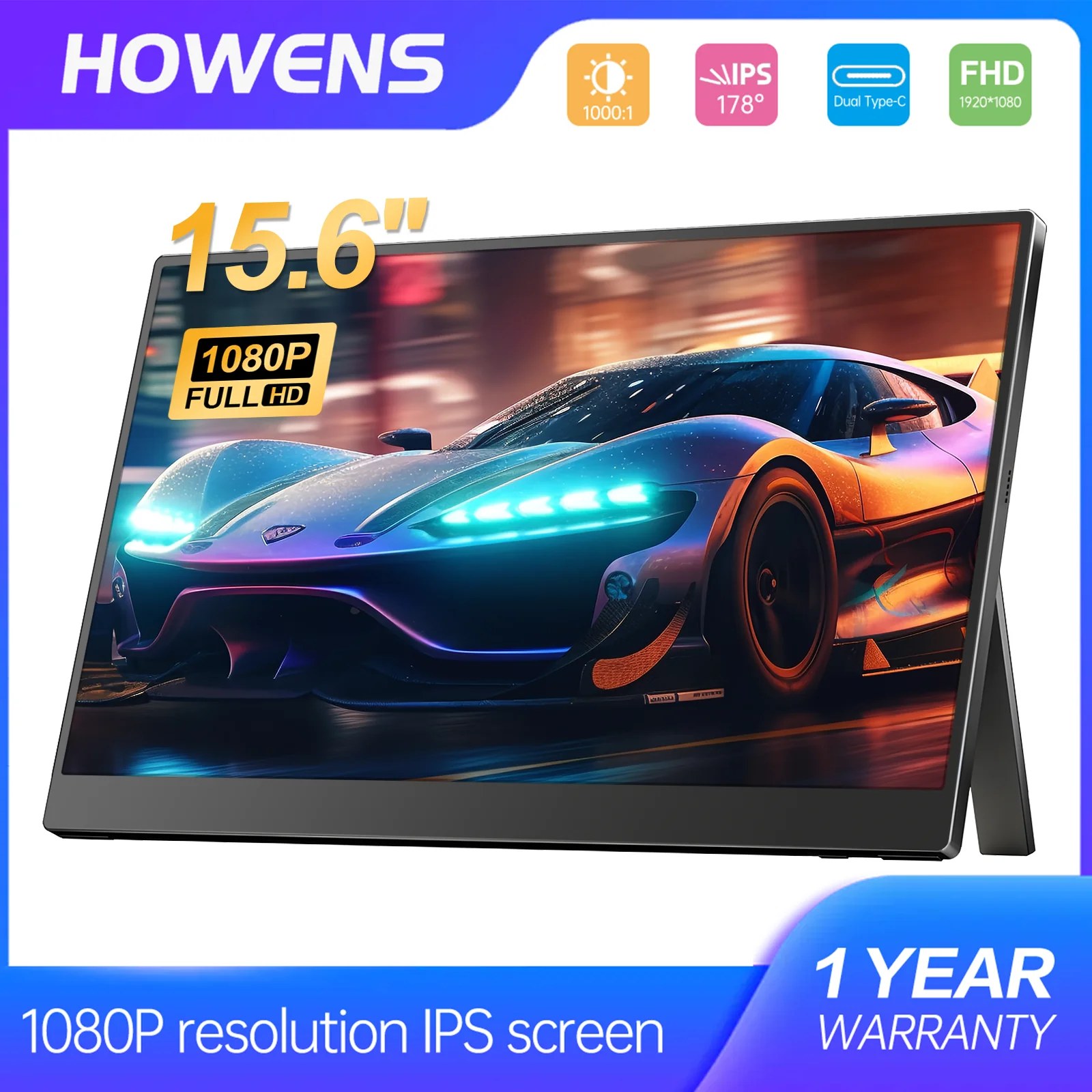 

15.6 inch Portable Monitor IPS 1920x1080 60Hz for External Second Screen Display for Gaming Xbox PS Switch Laptop