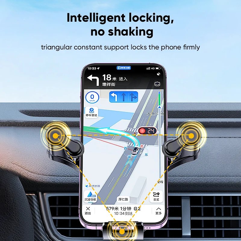 Rotating Car Phone Holder, Foldable Design with Suction Cup Dashboard Mount - Durable Aluminum Holder All Vehicles