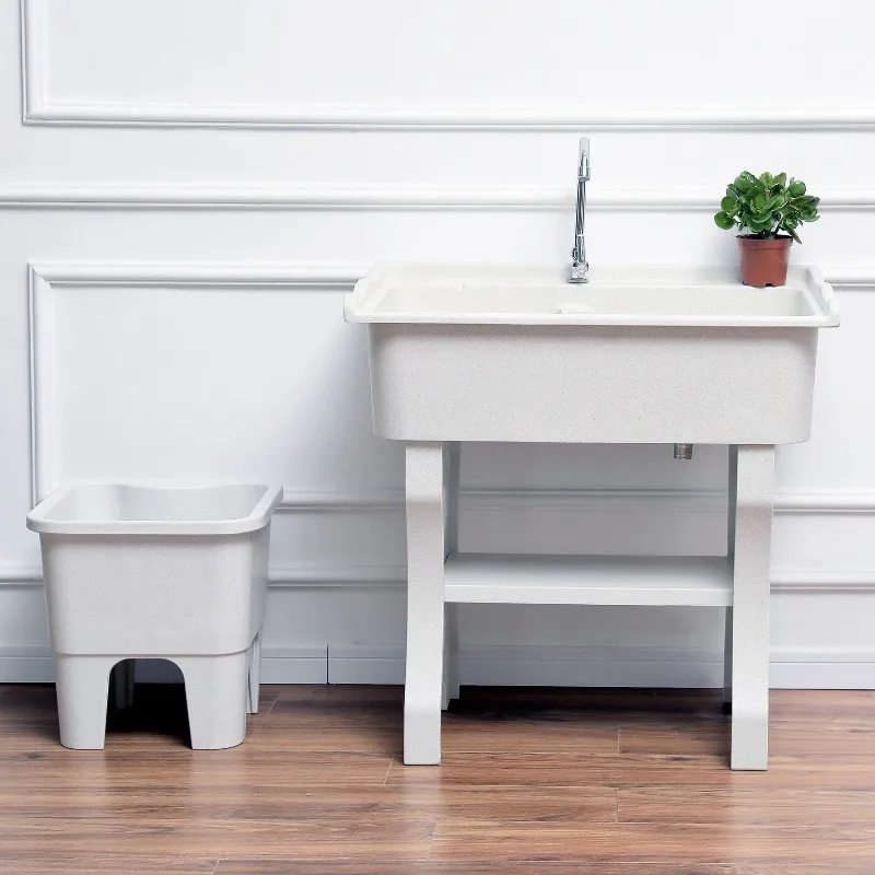 

Balcony laundry sink integrated washboard outdoor courtyard simple double basin wash basin quartz stone with mop pool