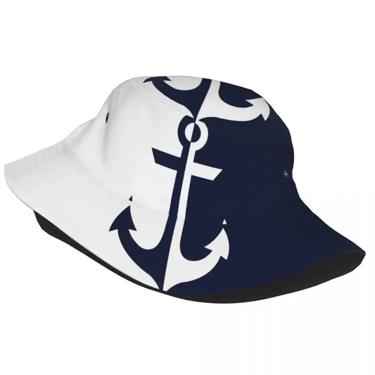 Nautical White And Navy Blue Anchor Bucket Hat for Girl Beach Sun Hats Street Packable for Outdoor Fishing Cap Bob Hat