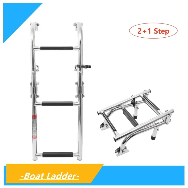 3 Step Anti Slip Marine Dock Ladde Retractable 316 Stainless Steel Folding Ladder for Yacht Speedboat Accessories 2+1 Step