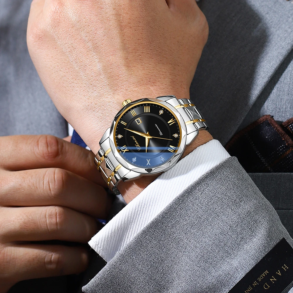 Мужские часы, роскошные кварцевые наручные часы с календарем Night Glow, 42 мм, циферблат из нержавеющей стали, модные деловые часы CHENXI, мужские часы