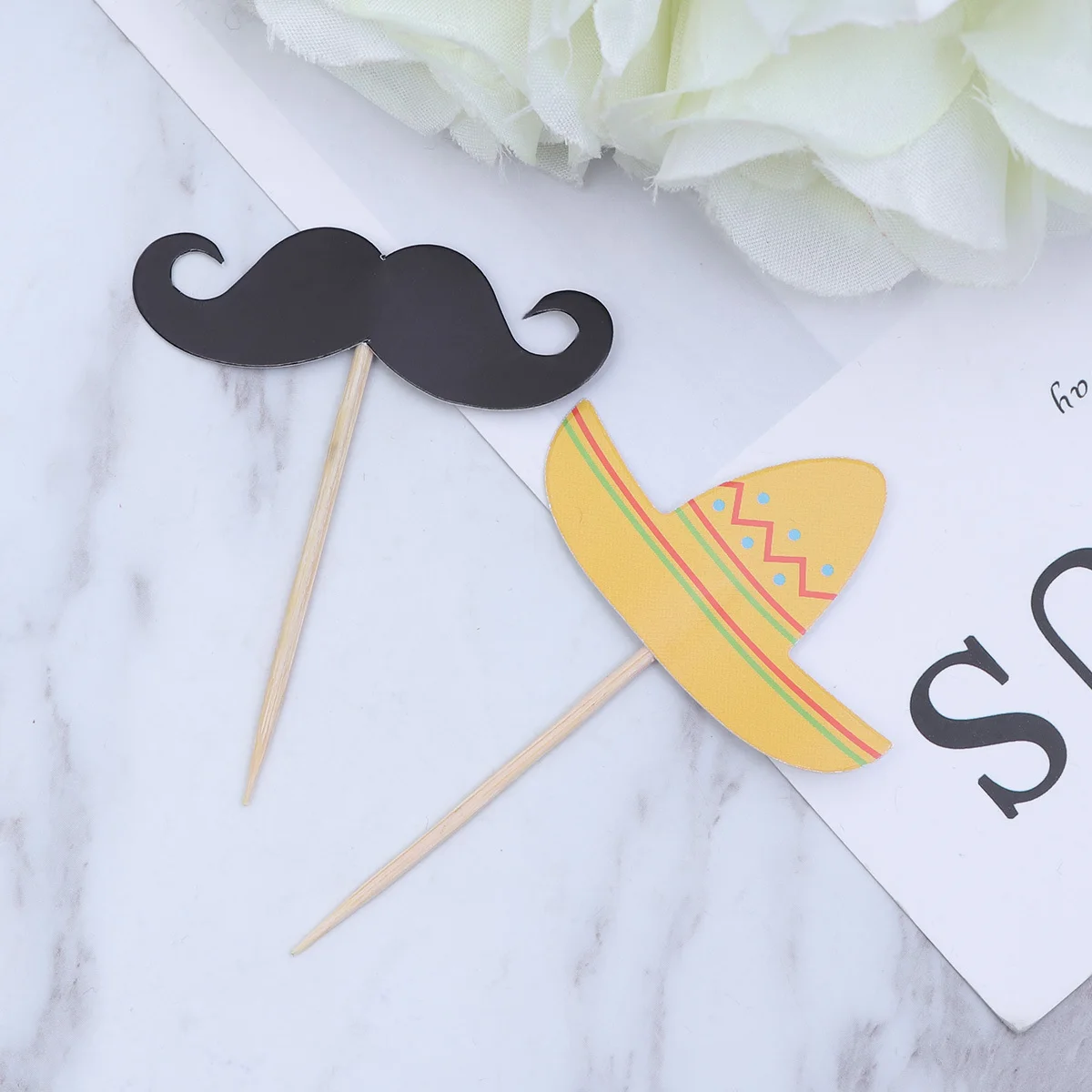 

24pcs Mexican Cake Toppers Mustache Hat Party Decorations Birthday Wedding Carnival Shower Cupcake Dessert Table Decoration