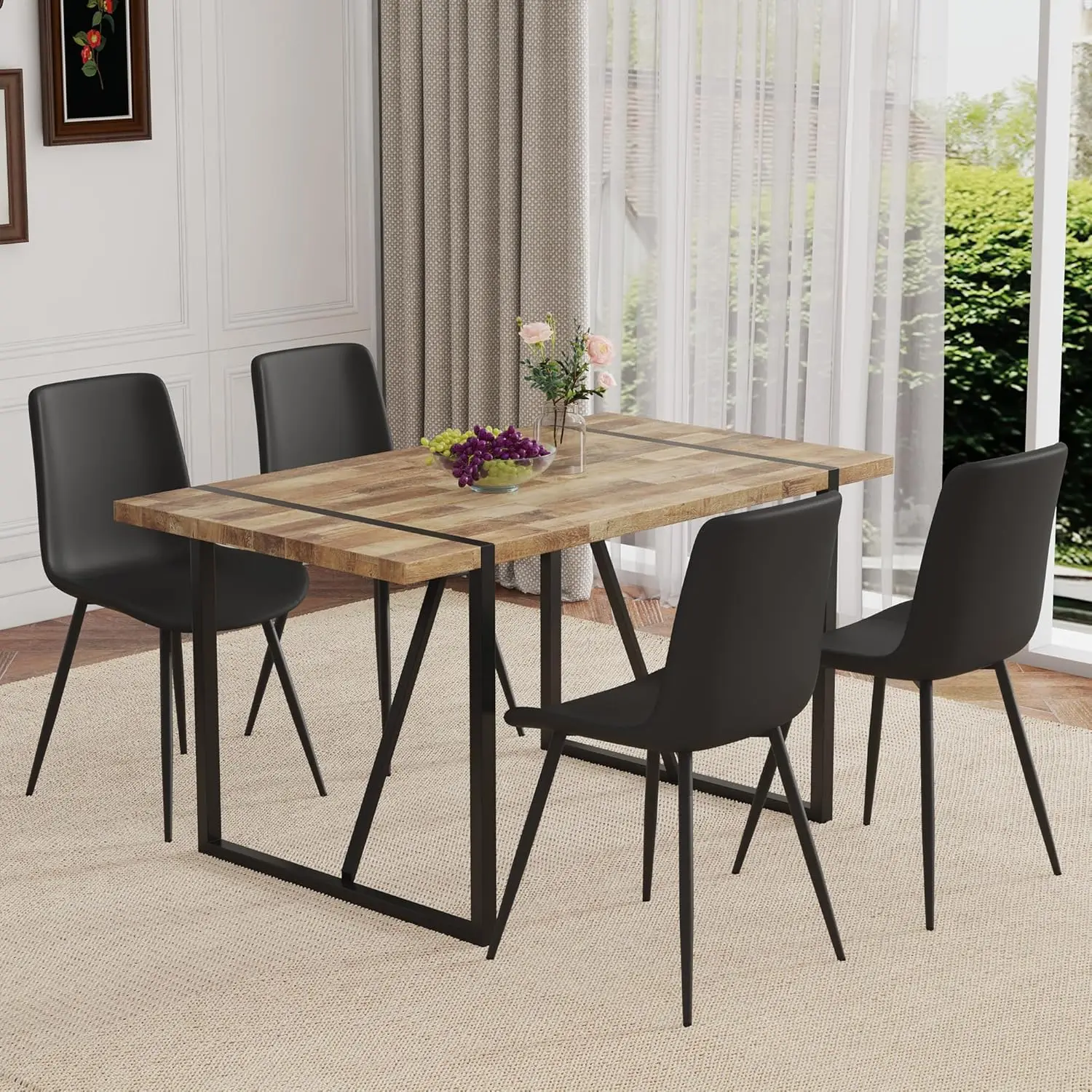 

Dining Room Table Set for 4, 55 inch Modern Kitchen Table and Upholstered Chairs Set of 4, 5 Piece Dining Table Set, Customized