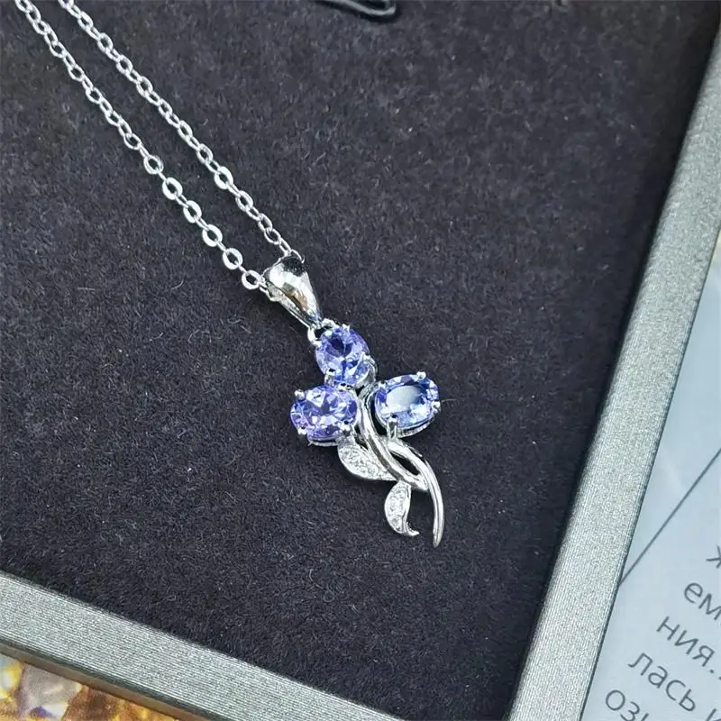 ZECAA Fine Jewelry Woman Tanzanite Pendant For Woman With Natural Tanzanite Stone 4*5mm Tanzanite Pendant For Wedding Party