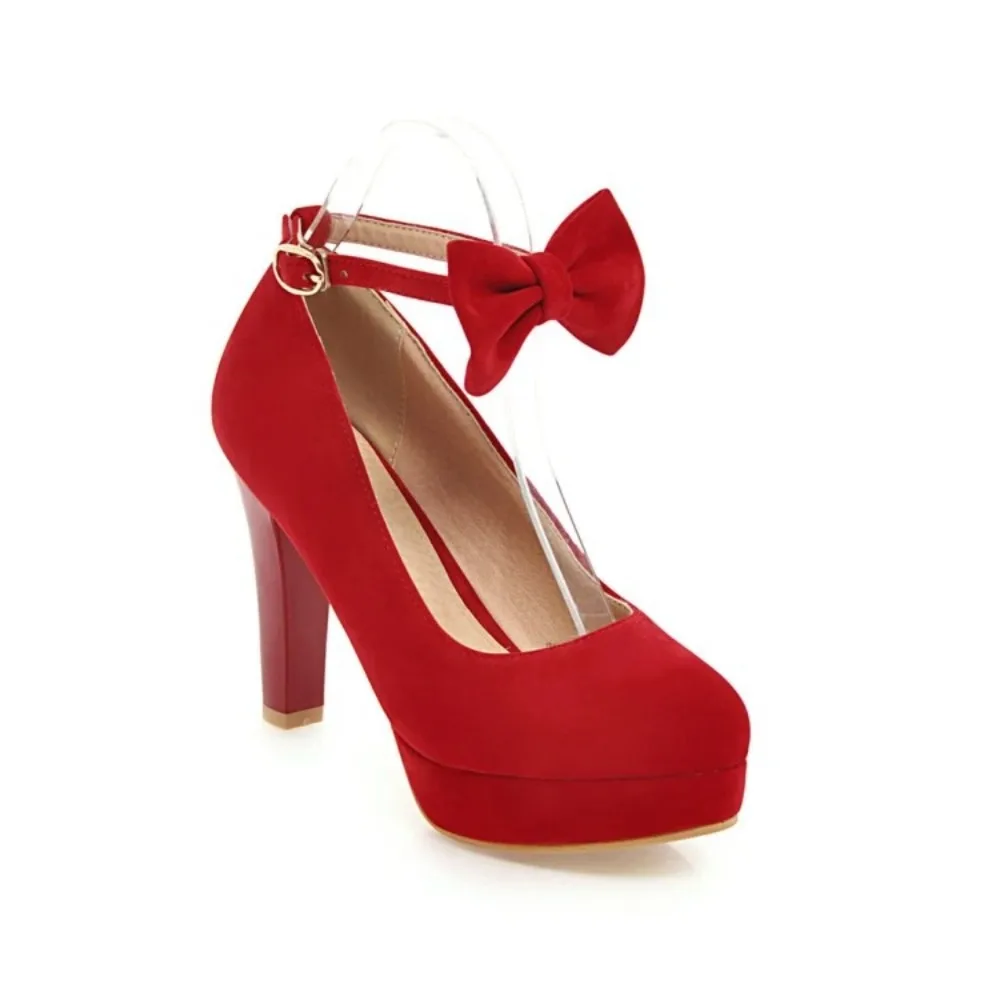 Super High Heels Women Shoes Round Toe Sexy Fashion Bow Ankle Buckle Strap Pumps Party Wedding Platform Shoes Big Size 31-47 1-3