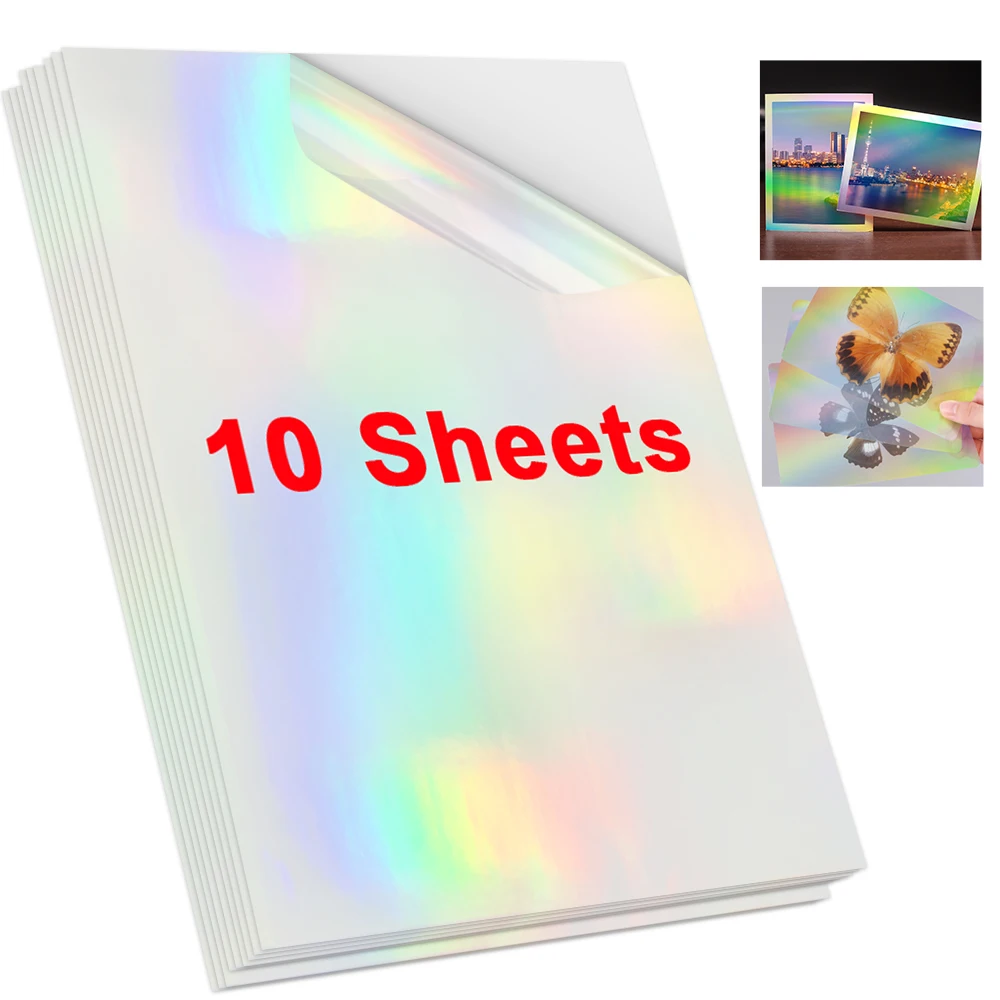 10 Sheets Holographic Cold Laminating Film A4 Broken Glass Stars Self-adhesive Paper film DIY package Card Photo Laminating Film