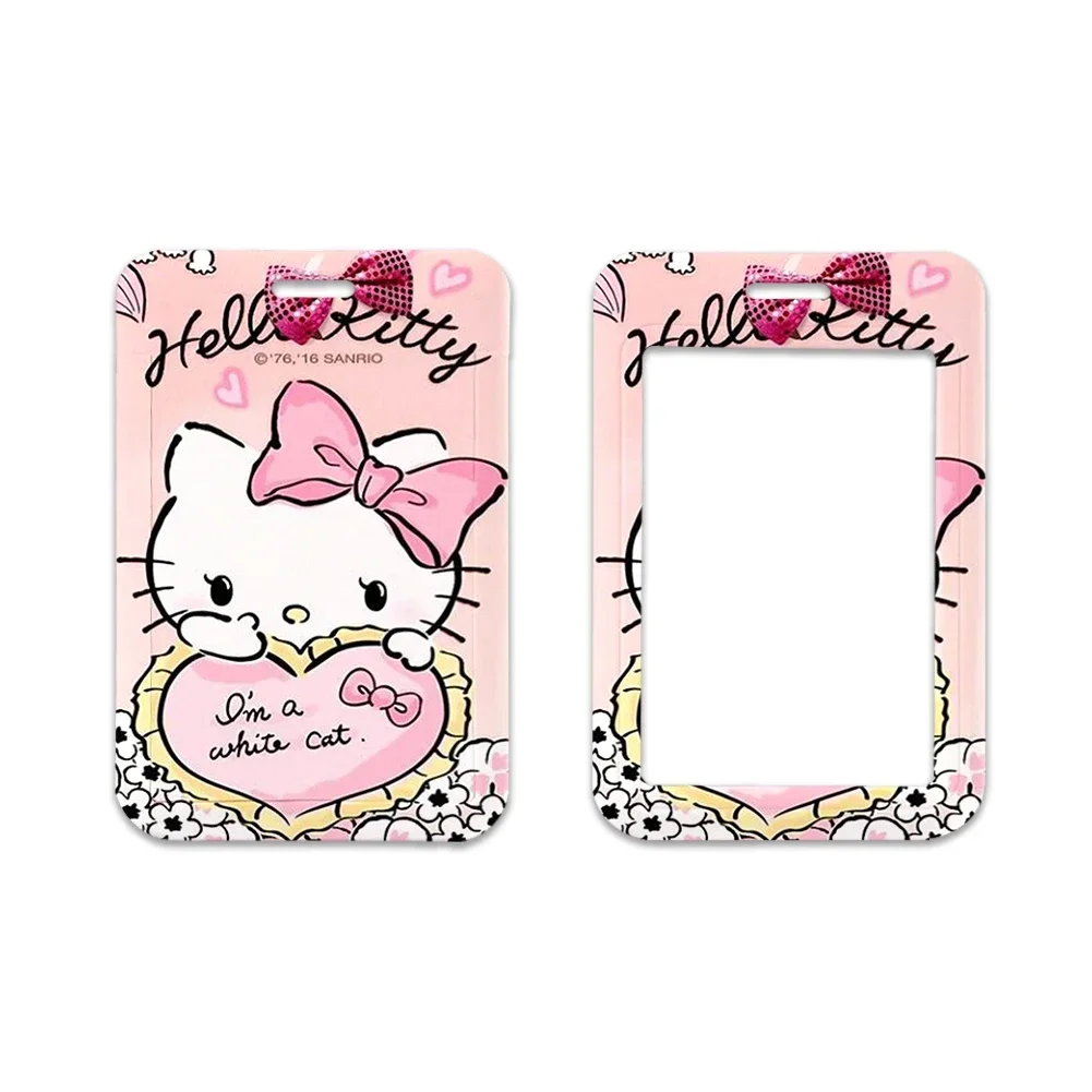 الوردي مرحبا كيتي حامل بطاقة الائتمان الحبل الأطفال معرف شارة حاملي الفتيات بطاقة الهوية حالة الرقبة حزام المفاتيح #4