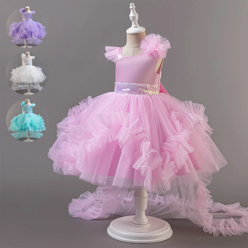 Baby Girls Party Dresses Sleeveless Eleagnt Solid Wedding Evening Ball Gown Holiday Costume Tulle Dress For Little Girl