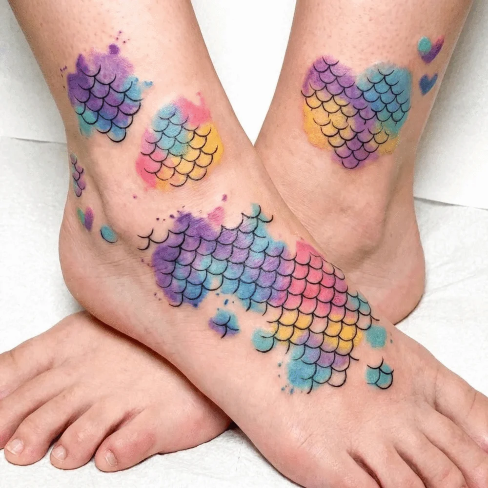 10 Sheets Water Transfer Decals Mermaid Scales Temporary Tattoo Fake Instant Fish Scale Tattoos Colorful Waterproof