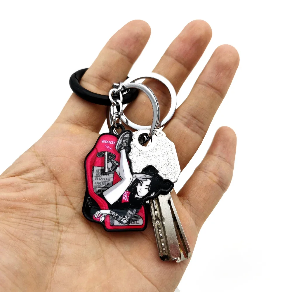 Cute Girl 3D Logo Metal Keychain JDM Culture Car Auto Parts Key Chain Bride Keychian Racing Style Accessories - Image 4