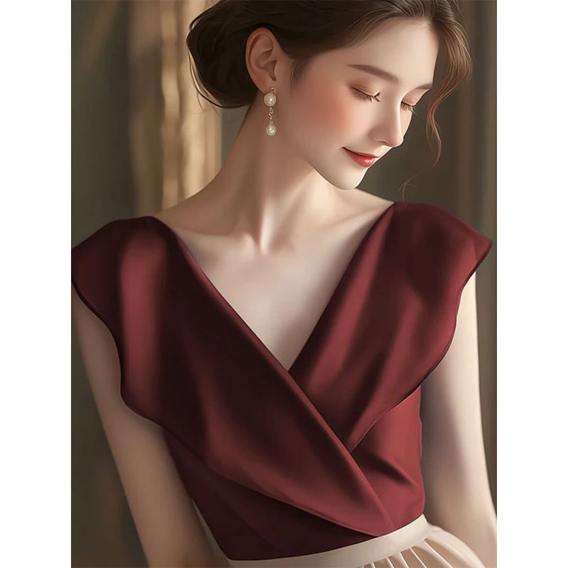 

Women Summer Korean Fashion Solid Color Loose V-neck Sleeveless Shirts Ladies Simplicity Office Lady All-match Temperament Tops