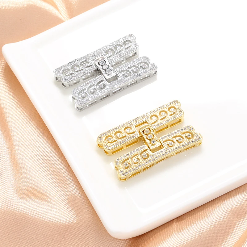 ZHUKOU 18K gold plated zirconia DIY jewellery accessories rectangle bracelet necklace clasp: VK218