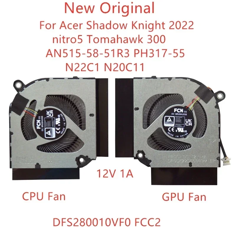 New Original laptop CPU cooling fan for Acer Shadow Knight 2022 nitro5 Tomahawk 300 AN515-58-51R3 ph31. 7-55 n22c1 n20c11 fan 12