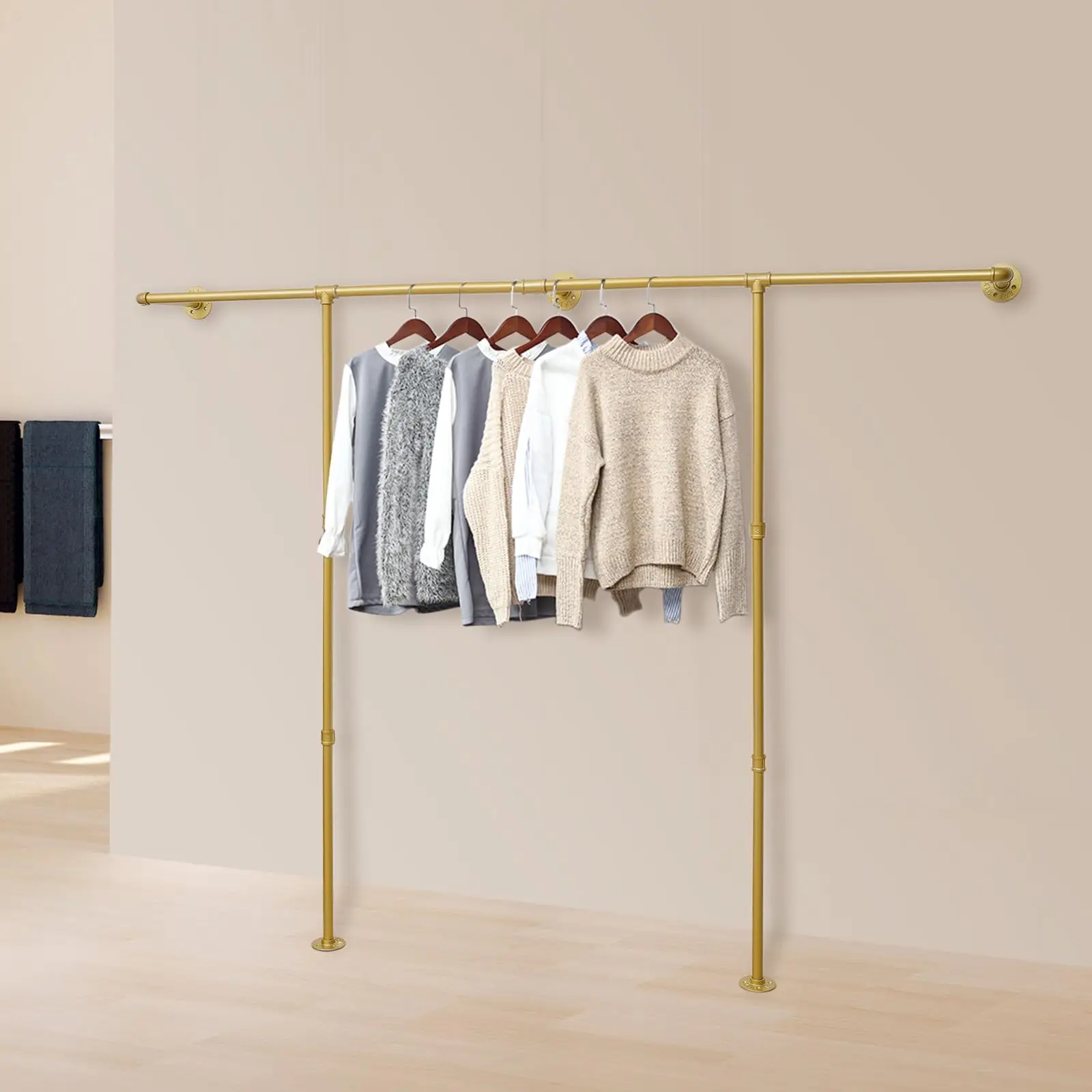 رف الملابس المثبت على الحائط، رف الملابس الصناعي، نظام خزانة الملابس، رف الملابس المثبت على الحائط باللون الذهبي