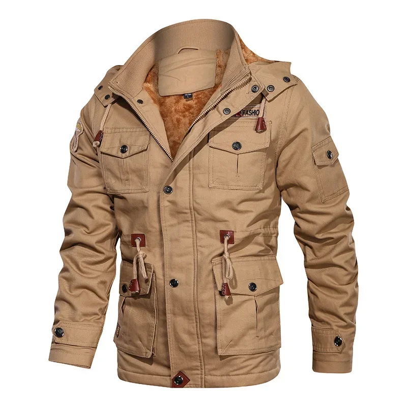 MaiDangDi-Chaqueta de algodón lavable para hombre, chaqueta gruesa de longitud media con capucha, desmontable, de terciopelo, para otoño e invierno, 2024