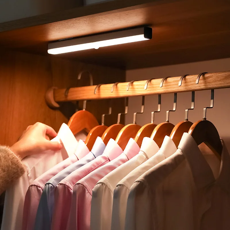 أضواء الخزانة محس حركة المغناطيسي اللاسلكي USB قابلة للشحن غرفة نوم السرير دراسة الرف خزانة المطبخ أضواء ليلية داخلية #6