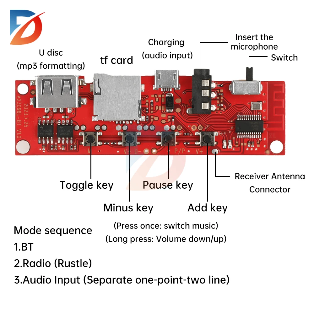 Micro USB 5V multi-function Bluetooth audio amplifier board V96 dual amplifier DIY circuit board multi-function colored lights