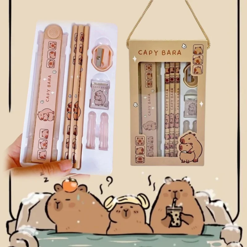 1Set Capybara Cartoon Pencil with Eraser HB Sketch Items Drawing Stationery Student School Office Supplies Children's Day Gift