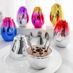 Stainless Steel Tableware Set Creative Mini Rose Storage Tableware Coffee Spoon Fruit Fork Kitchenware Set Home Decoration