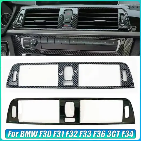 BMW F30 F31 F32 F33 F36 3GT F34 탄소 섬유 스타일 자동차 콘솔 에어 컨디셔닝 벤트 커버 트림 프레임 스티커 광택 블랙