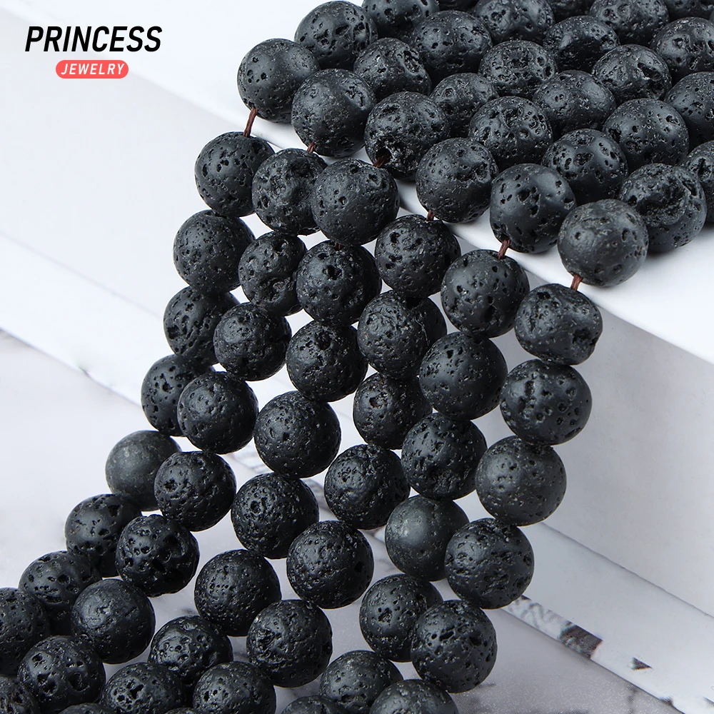 A+ Natural Lava Black Volcano Rock 4-12mm Loose Stone Beads for Jewelry Making Charms Bracelet DIY Accessories Wholesale