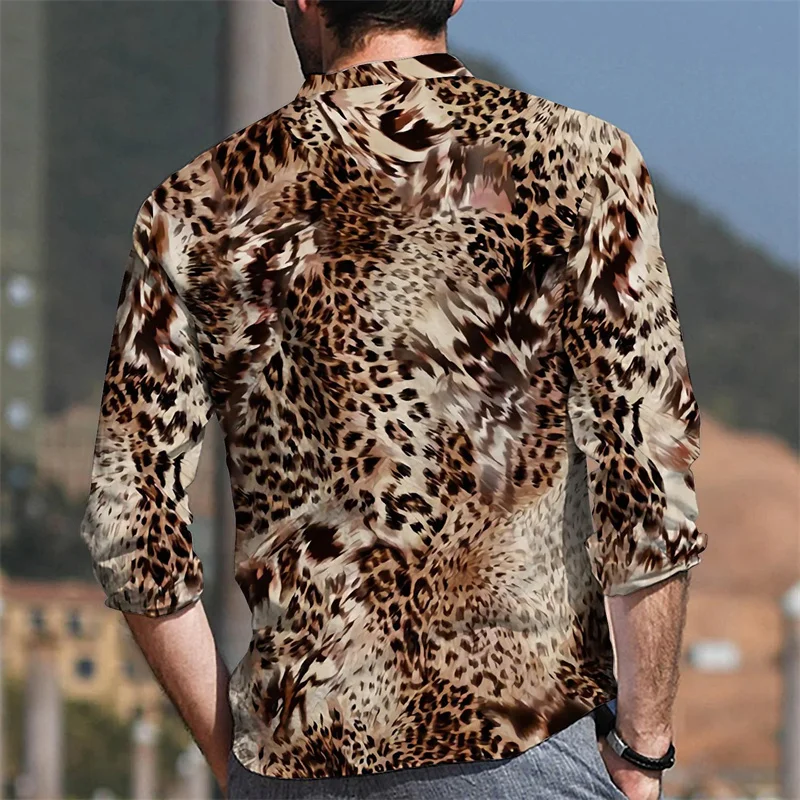 Fashion Leopard Men\'s Shirt Tops Sapphire Purple Gray Casual Outdoor Spring Summer High Quality Material Plus Size