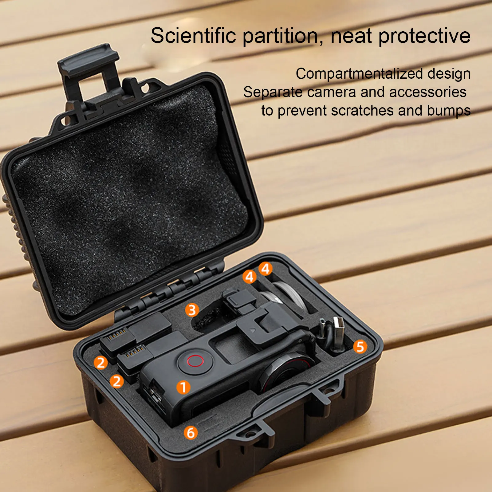 حقيبة حمل لكاميرا الحركة، إسفنجة مبطنة، داخلية مقاومة للماء، تخزين واسع، حافظة صلبة لكاميرا الحركة للأماكن الخارجية