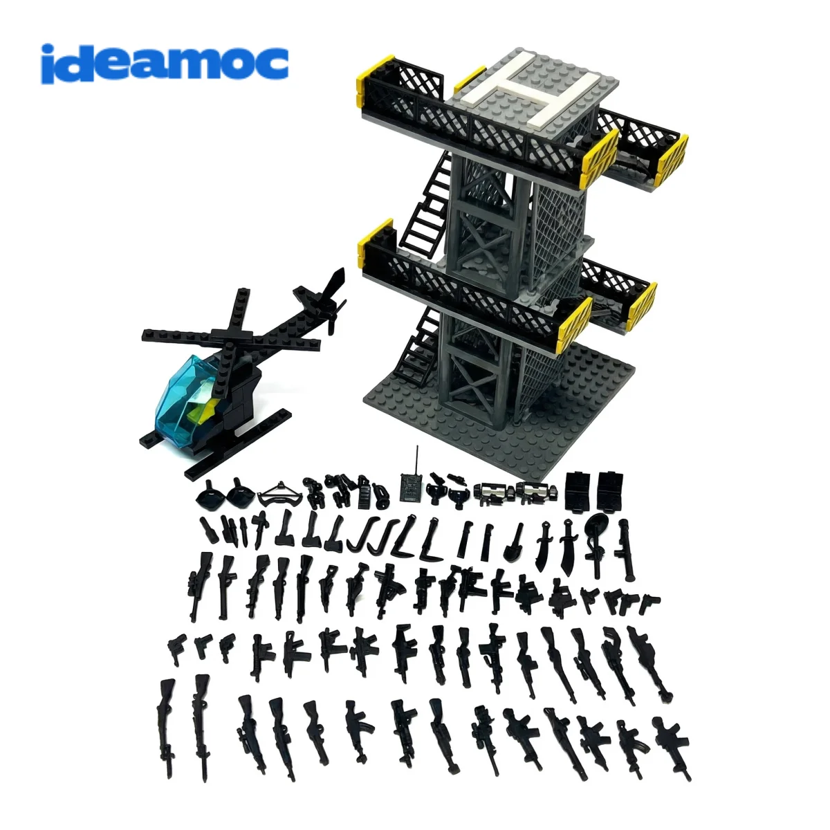 

Конструктор IDEAMOC: Вертолетная площадка спецназа, набор для сборки, военная вышка-наблюдение с полицейским вертолетом и оружием