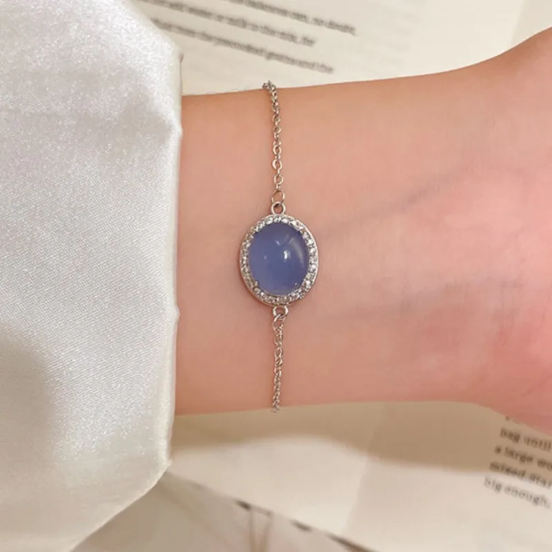 PANJBJ – Bracelet en argent Sterling 925 pour femmes, cristal bleu, Zircon, minimaliste, décontracté, tempérament polyvalent, bijoux cadeau, livraison directe