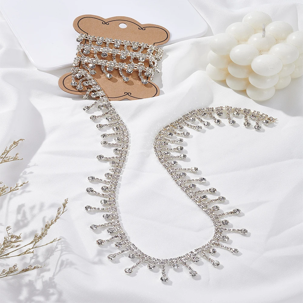 1 Yard 10-13mm Rhinestone Fringe Trim Glass Rhinestone Cup Chains Tassel Chains for Wreath Making Flower Bouquet DIY Crafts