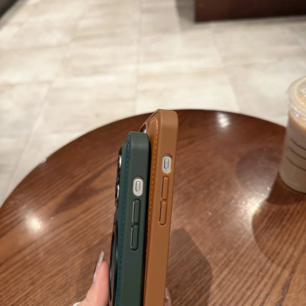 PU Leather Magnetic Case for Apple iPhone 17 Air 16 15 14 13 12 Pro Max With Foldable Ring Kickstand Stand for Magsafe Charger view 5