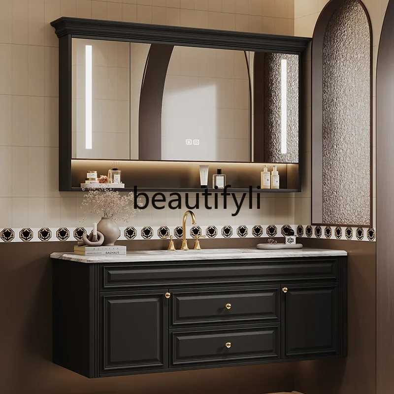 

ss 25 French retro bathroom cabinet combination bathroom natural luxury stone washstand hand washbasin