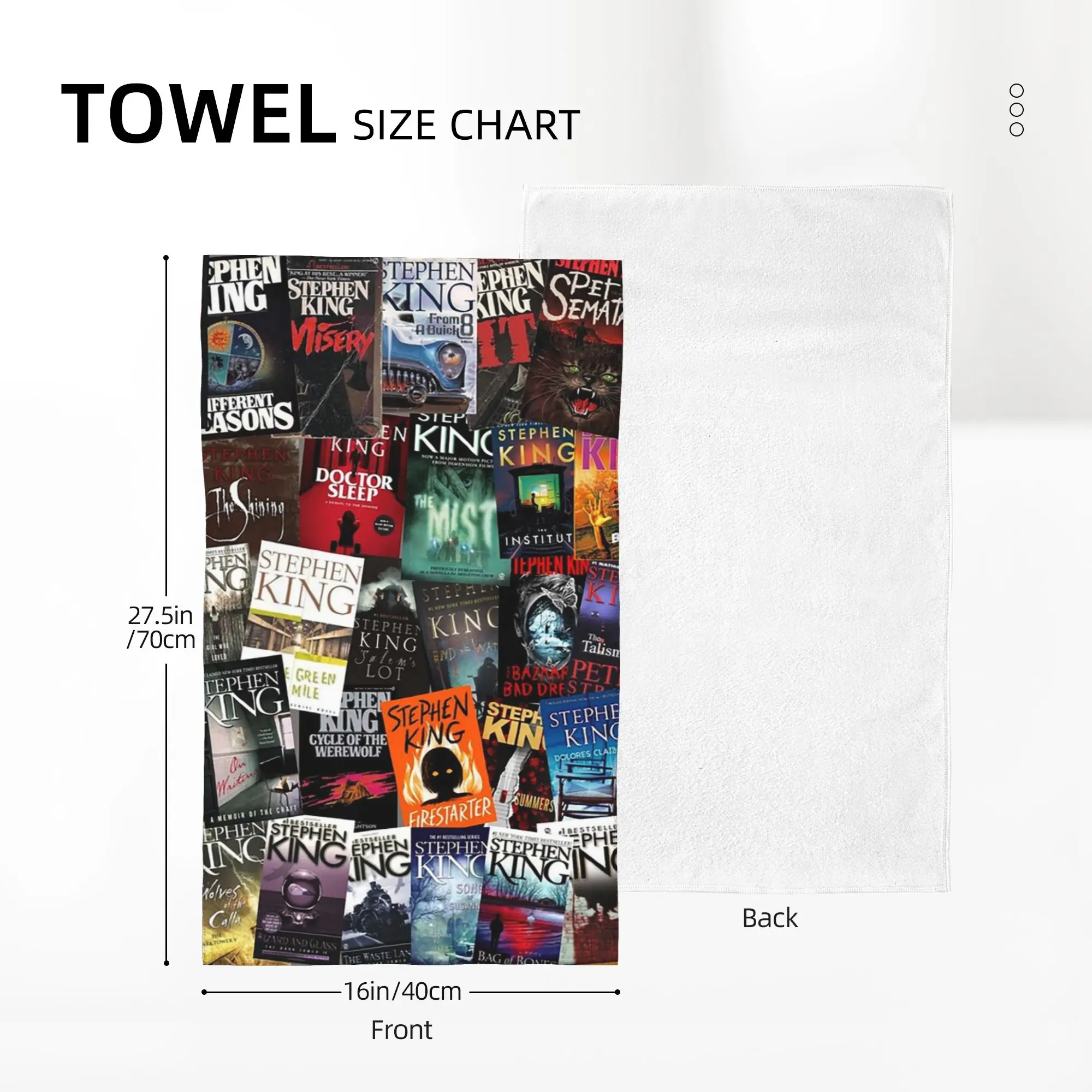 Custom Stephen King Book Covers, Horror Bookworm Soft Face Towel Quick Dry Pool Bath Cotton Towels Breathable