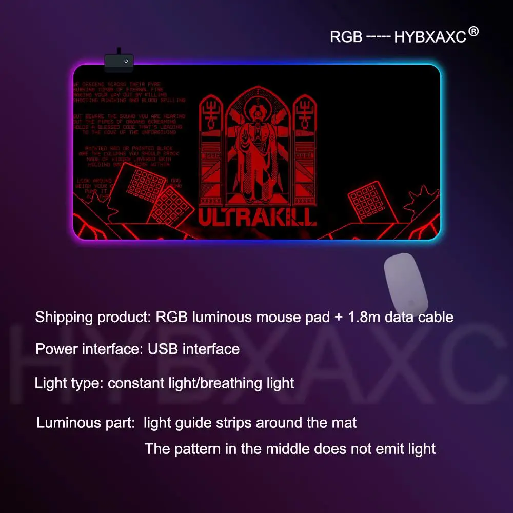 Alas Mouse RGB ULTRAKILL Alas Meja Komputer Gaming Penembak LED Alas Mouse Gamer Besar Alas Keyboard Bercahaya