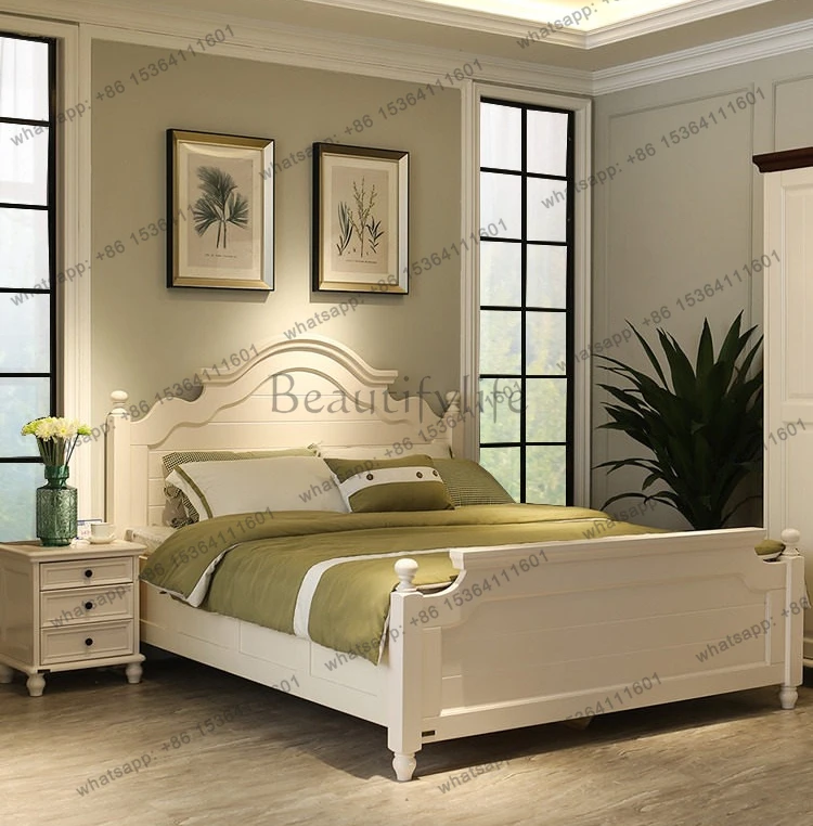 Modern American French light luxury Mediterranean solid wood bed European high box bed