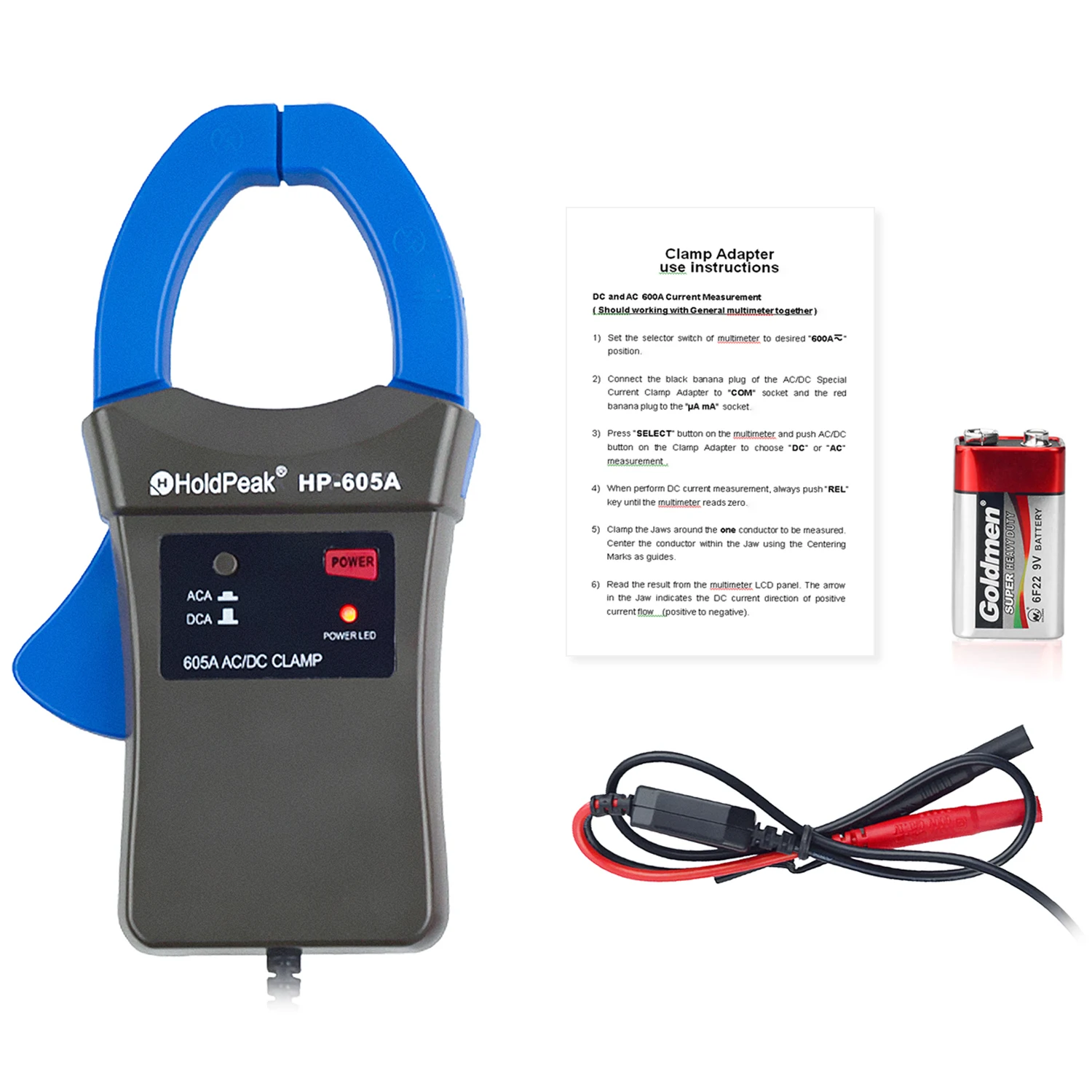 Braçadeira digital Hoporise para multímetro, HP-605A, corrente CA/CC 600A, LED de potência, instrumentação eletrotécnica de calibre de mandíbula de 45 mm