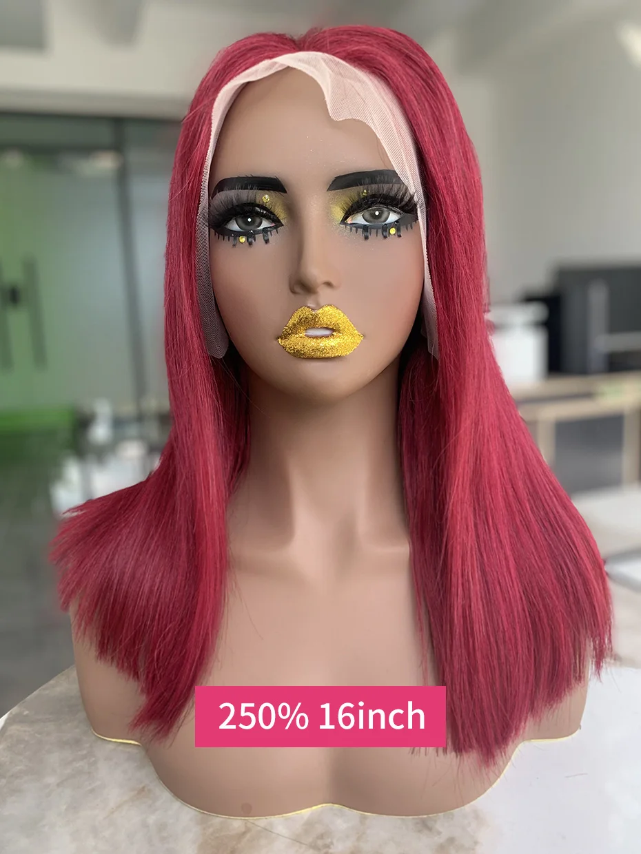 Peluca Frontal de encaje transparente crudo virgen cabello humano 99J corte cuadrado 13x4 Bob pelucas de cabello de lujo pelucas de cabello humano de encaje para mujeres 250%