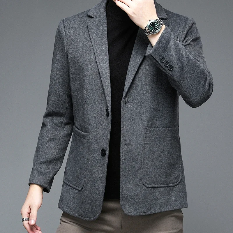 Men Smart Casual Blazers Black Gray Khaki Sheep Wool Suit Jackets Male Elegant Woolen Coat Ideal for Business and Casual Wear