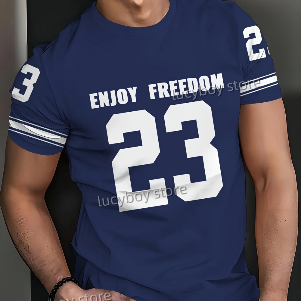 

Men ENJOY FREEDOM 23 Print American Style T-Shirt Man Short Sleeve Round Neck sport Tee Vintage Basketball T-shirt Men Clothes