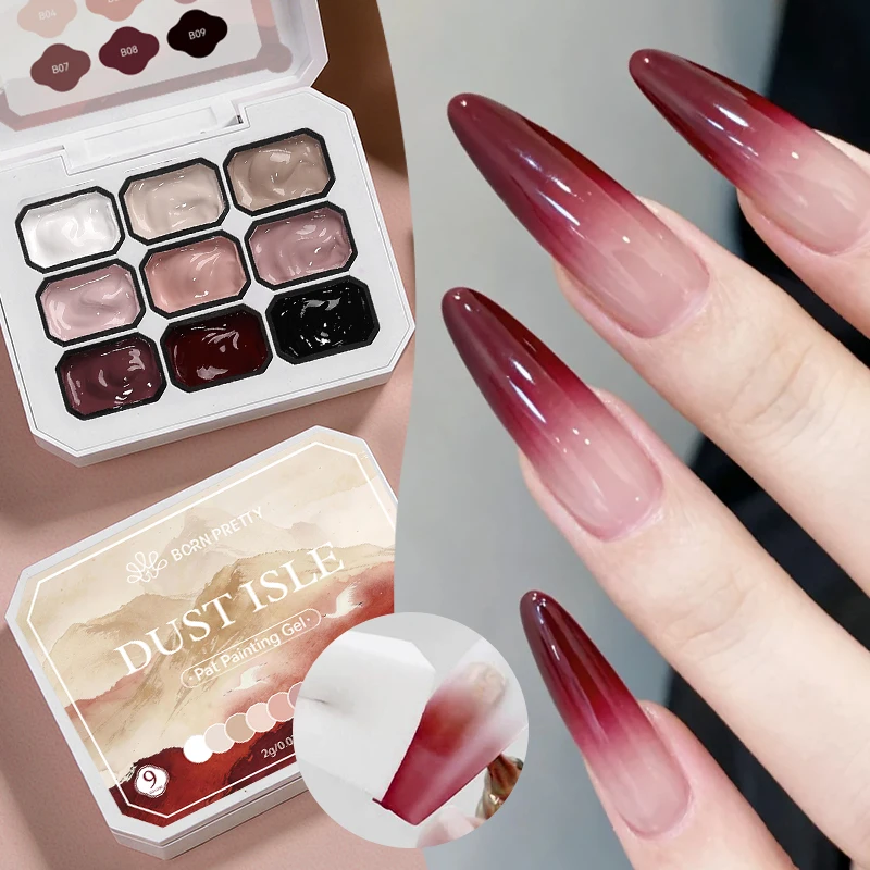 

BORN PRETTY 9 Shades Pat Nail Gel Gradient Nail Art Pigment Gel Red Black White Manicure Decoration Accessories For Nail DIY