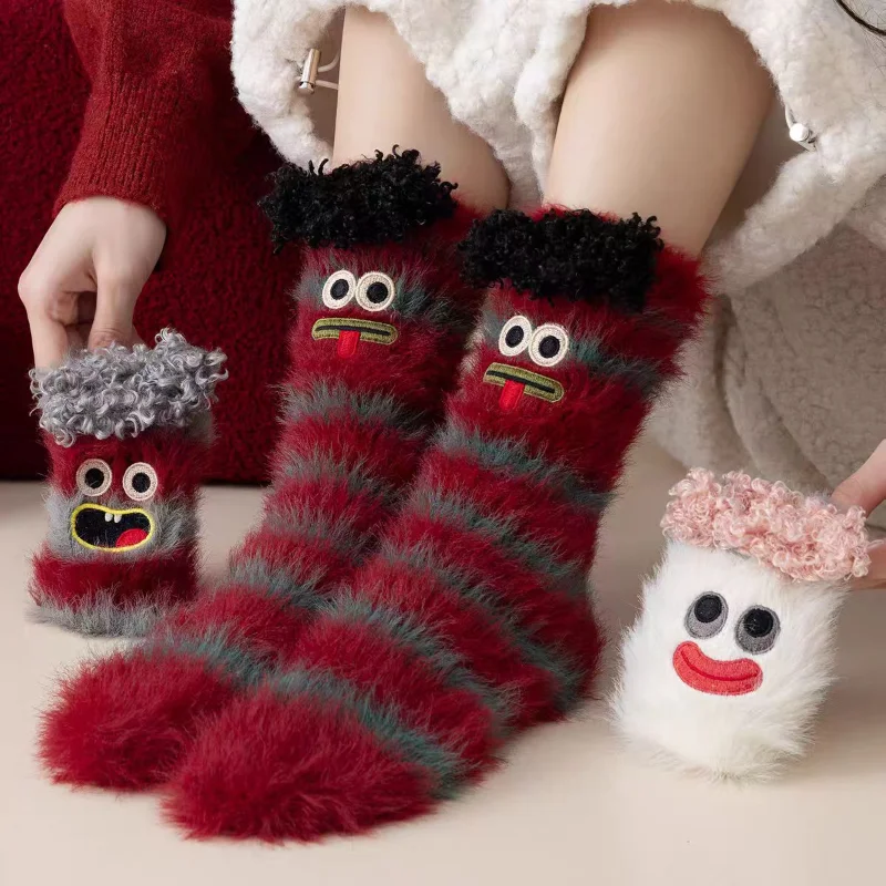 

Funny Expression Plush Sleep Socks Soft And Comfortable Women's Mid-calf Socks Thickened Warm Winter Socks Expression Stockings
