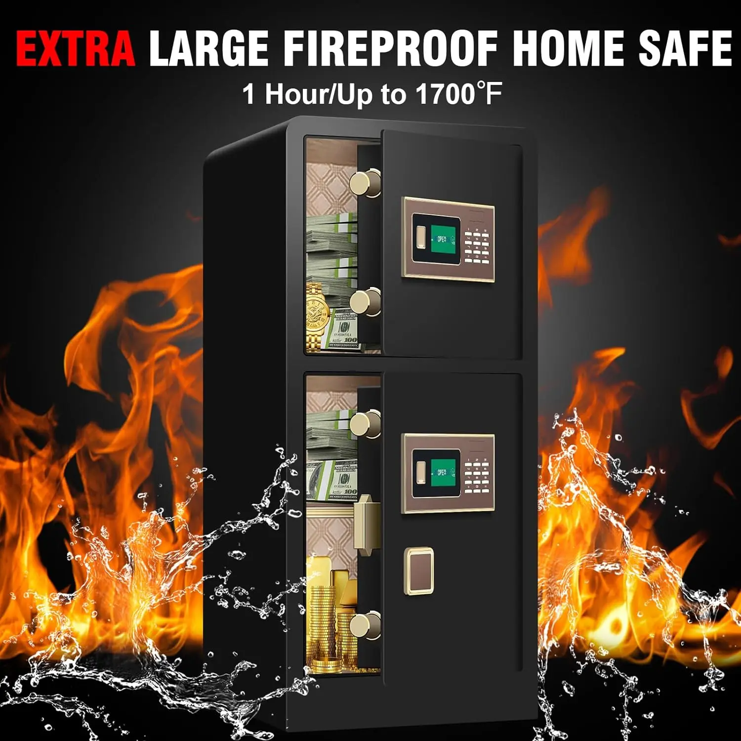 8.1CUft Extra Large Anti-Theft Home Safe Fireproof Waterproof with Two DepartmentsHidden Box for Home Business Office Valuables