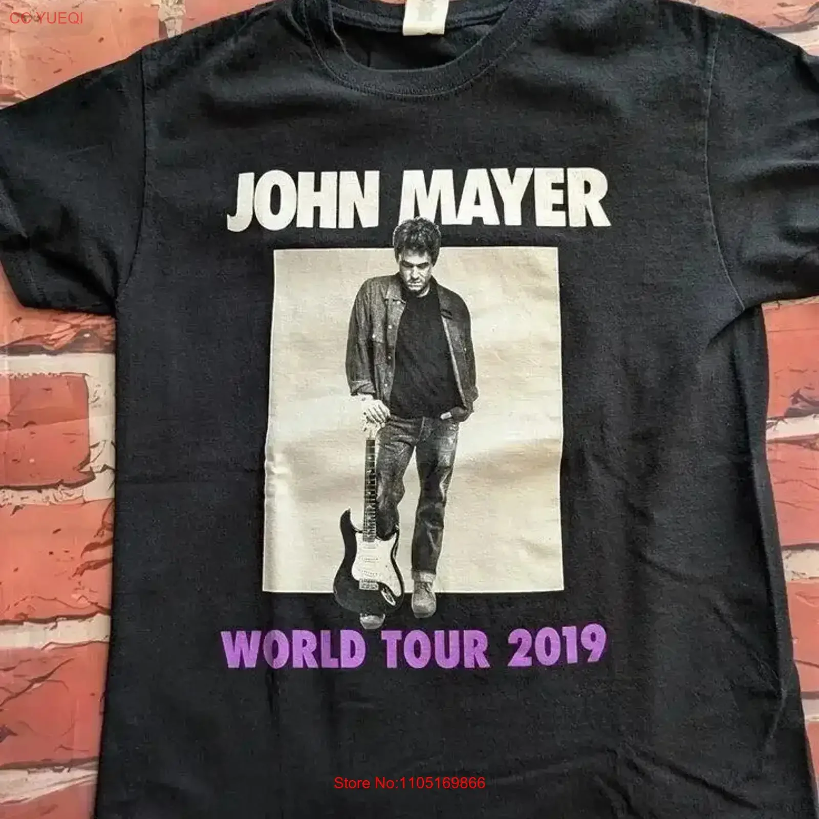 تي شيرت جون ماير الرسمي للجولة العالمية 2019 IM0460 عتيق ملابس مصممة برسومات مغسولة ملابس عتيقة مغسولة #1