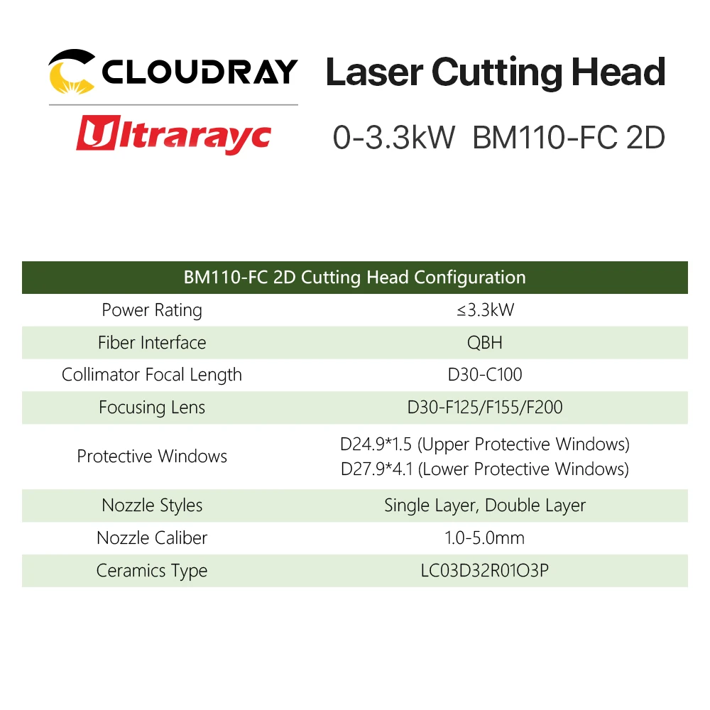 Ultrarayc Raytools BMH110 2D Laser Cutting Head 0-3.3kW Fiber Laser Autofocusing For Metal Cutting Head F125/F155/F200