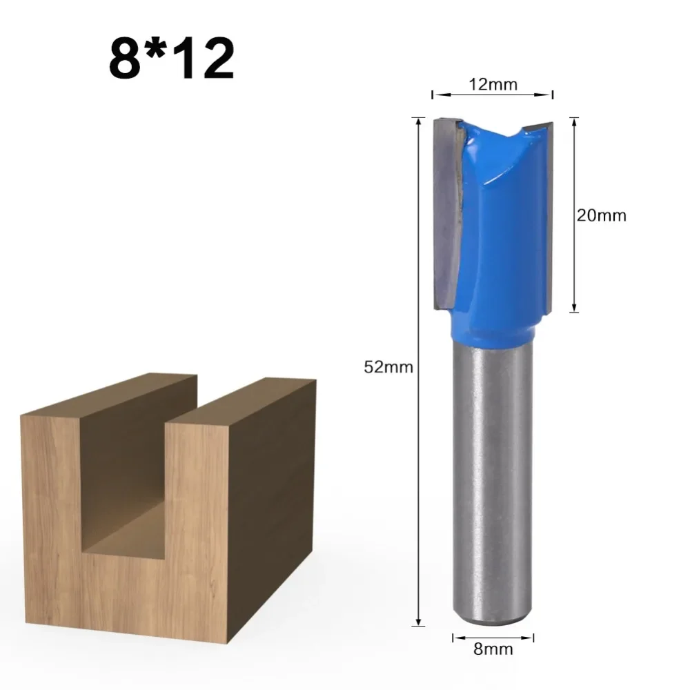Slotting Straight Router Bit Set 8mm Shank Double-edged Carpenter Milling Cutter for Wood 6-20mm Cutting Dia Woodworking Tools