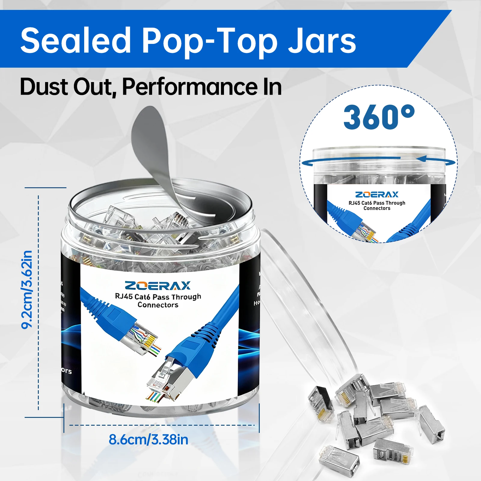 ZoeRax 100PCS Cat6 Pass‑Through RJ45 Connectors with Strain Relief Boots,STP Shielded RJ45 Modular Plugs for 23‑28AWG Ethernet Cable, Cat6/Cat5e Crimp Connector Kit view 4