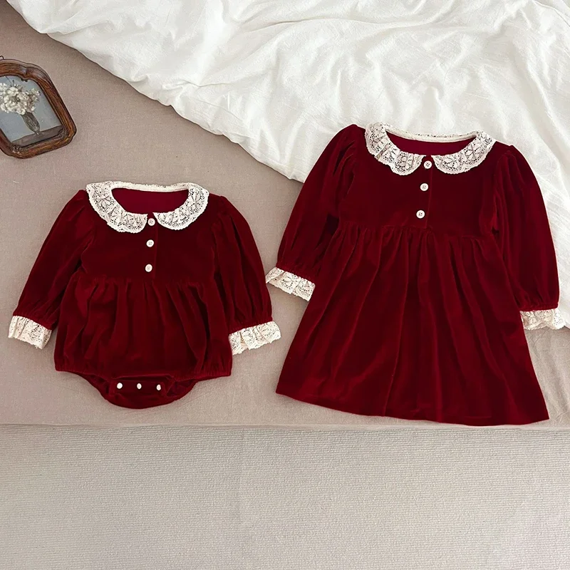 0-3Y Christmas Rompers Newborn Kids Baby Girl Red Romper Sweet Red Lace Princess Rompers Infant New Baby Girls Rompers Clothes