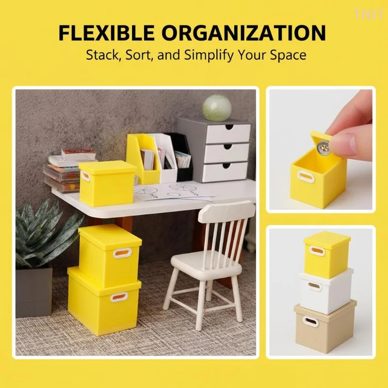 

[J] 3Pcs Dolls House Micro Scene Ornaments Home Decoration Dollhouse Mini Color Storage Box With Lid Model Decor Props