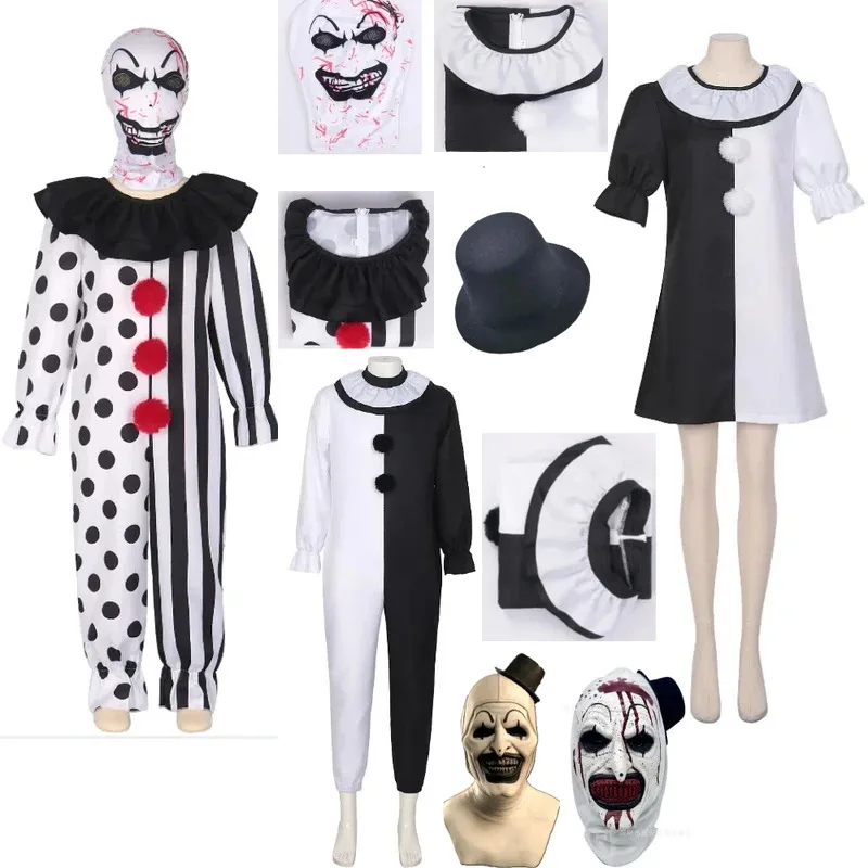 

Halloween Horror Costume Christmas Ghost Clown Adult Children's Costumes Horror Character Stage Performance Costume Cosplay Set